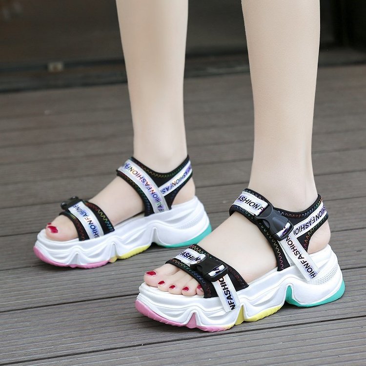 Open-Toed Casual Flat Platform Shoes Women'S Open-Toed Velcro Sports Sandals