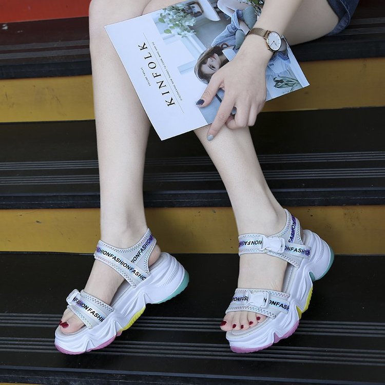 Open-Toed Casual Flat Platform Shoes Women'S Open-Toed Velcro Sports Sandals