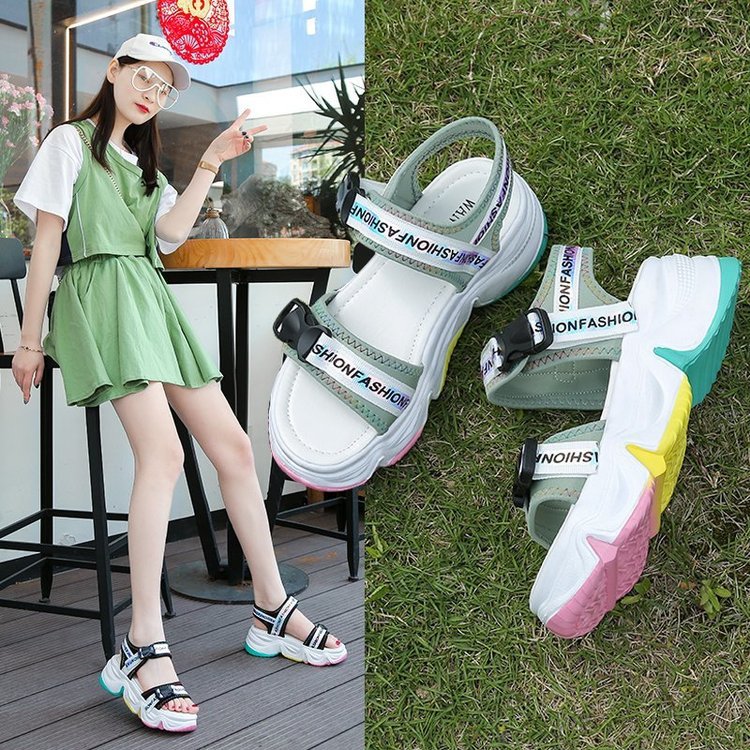 Open-Toed Casual Flat Platform Shoes Women'S Open-Toed Velcro Sports Sandals