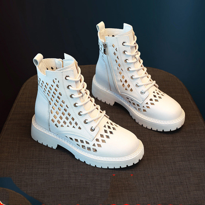 Internally Increased Hollow Martin Boots Female New Spring And Autumn Single Boots Summer Thin Breathable Wild Mesh Short Boots