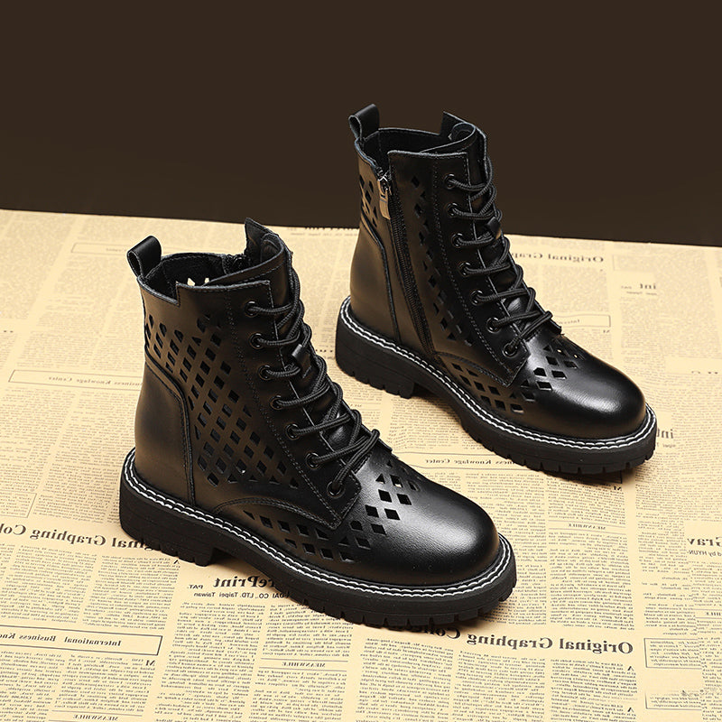 Internally Increased Hollow Martin Boots Female New Spring And Autumn Single Boots Summer Thin Breathable Wild Mesh Short Boots