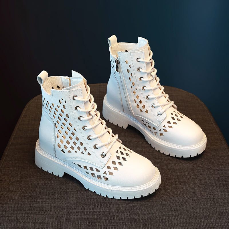 Internally Increased Hollow Martin Boots Female New Spring And Autumn Single Boots Summer Thin Breathable Wild Mesh Short Boots