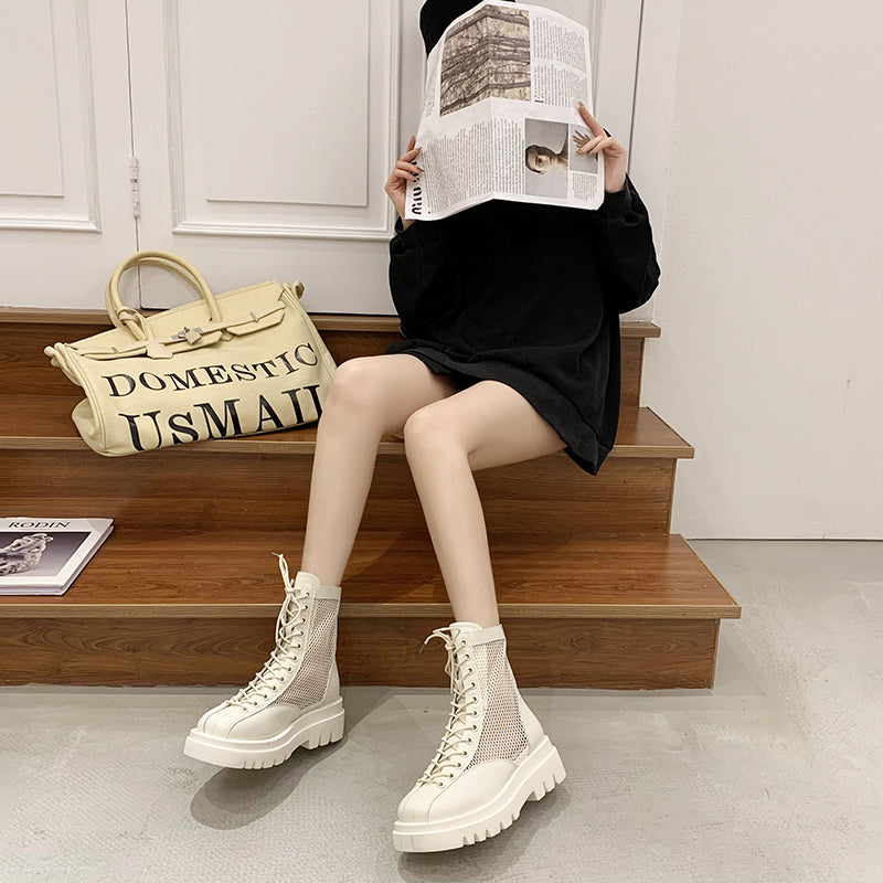Martin Boots Thin Section Breathable New Thick-Soled White Mesh Hollow Short Boots Women Summer Sandals Boots