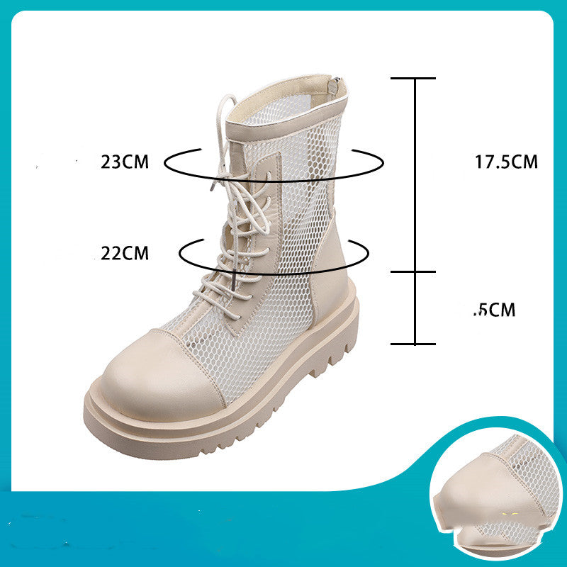 Leather Martin Boots Summer Thin New British Style Breathable Mesh Boots Hollow Thick-Soled Short Boots