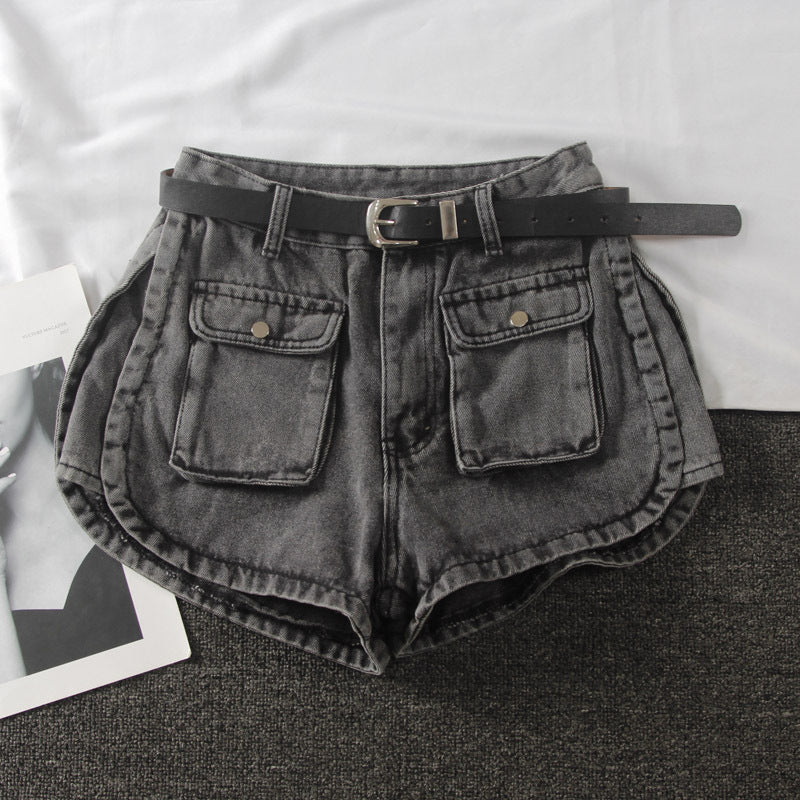 Washed white small pocket denim shorts