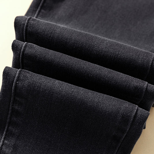 Smoke Gray Jeans High Waist Stretch Slimming Net Red Raw Trim Cropped Trousers