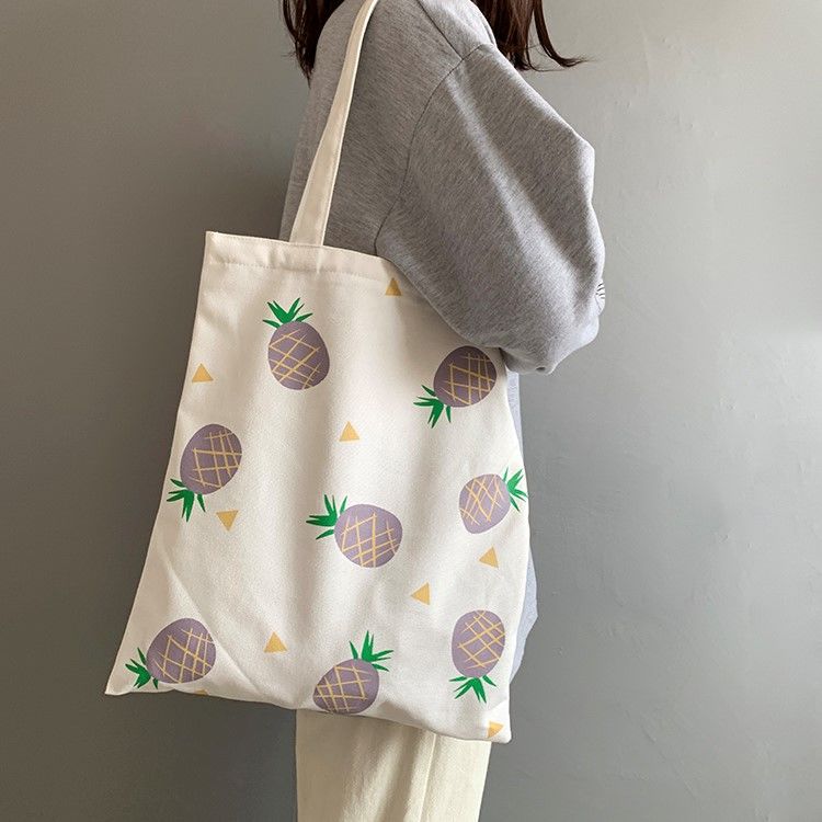 New Fashion Pineapple Fruit Canvas Bag Women'S Single Shoulder Japanese Harajuku Style Student Cotton Ins Bag Women Canvas