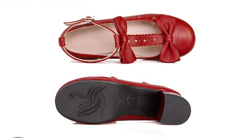 Bowknot comfortable square heel mid-heel size shoes