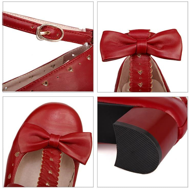 Bowknot comfortable square heel mid-heel size shoes