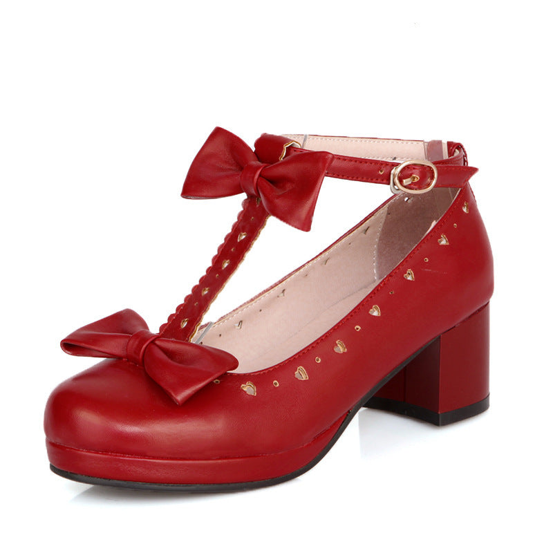 Bowknot comfortable square heel mid-heel size shoes