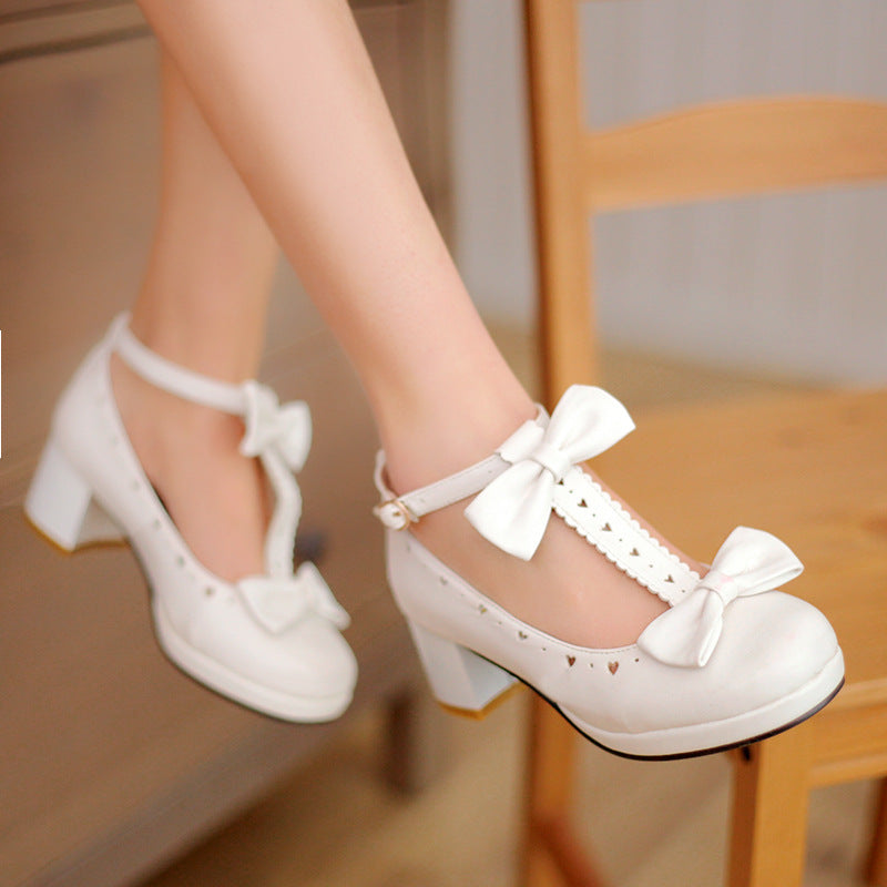 Bowknot comfortable square heel mid-heel size shoes