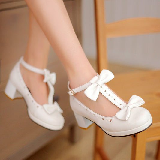 Bowknot comfortable square heel mid-heel size shoes