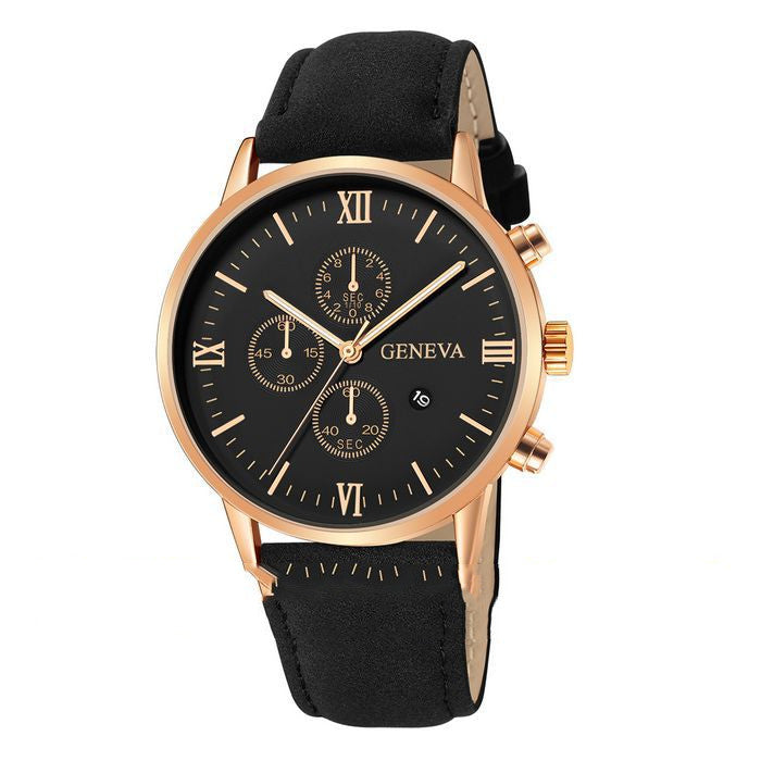 Men'S Casual Simple Scale Business Calendar Belt Watch Men'S Quartz Watch