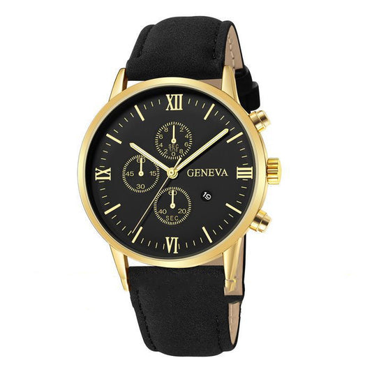 Men'S Casual Simple Scale Business Calendar Belt Watch Men'S Quartz Watch