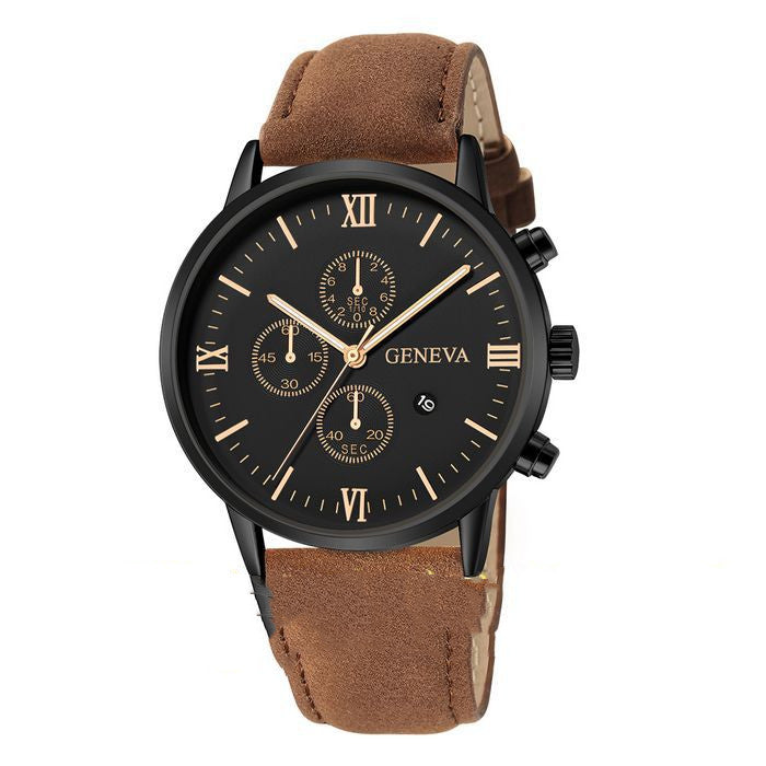 Men'S Casual Simple Scale Business Calendar Belt Watch Men'S Quartz Watch