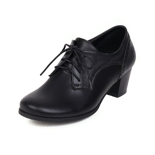 Women'S Shoes Foreign Trade Retro Mid-Heeled Single Shoes Flat Head
