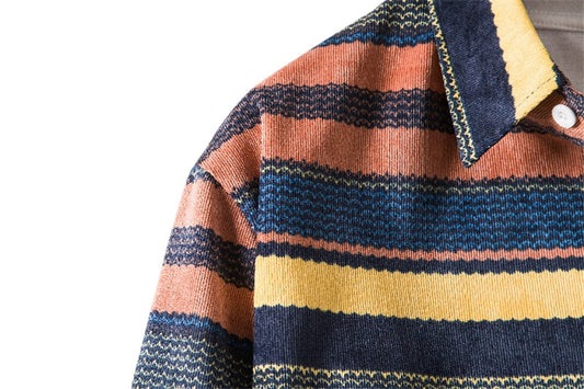 Corduroy Shirt Ethnic Print Lapel Men's Long-sleeved Shirt