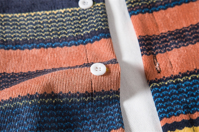 Corduroy Shirt Ethnic Print Lapel Men's Long-sleeved Shirt