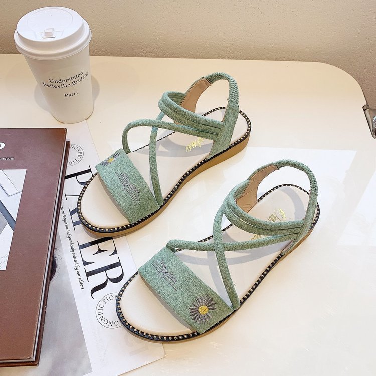 New Korean Style Flat Daisy Small Cross Strap Roman Sandals