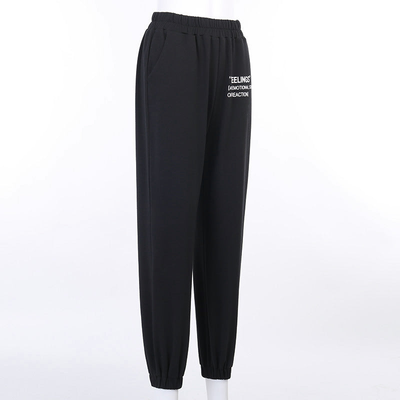 New Solid Color Slim-Fitting Casual Pants Women'S Elastic Waistband Letter Printed Sweatpants