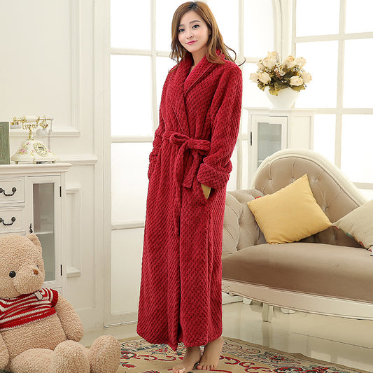 Long Ladies Waist Jacquard Coral Velvet Bathrobe