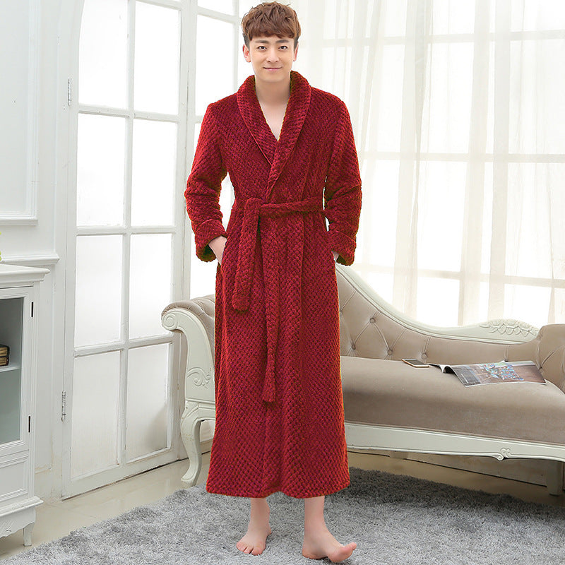 Long Ladies Waist Jacquard Coral Velvet Bathrobe