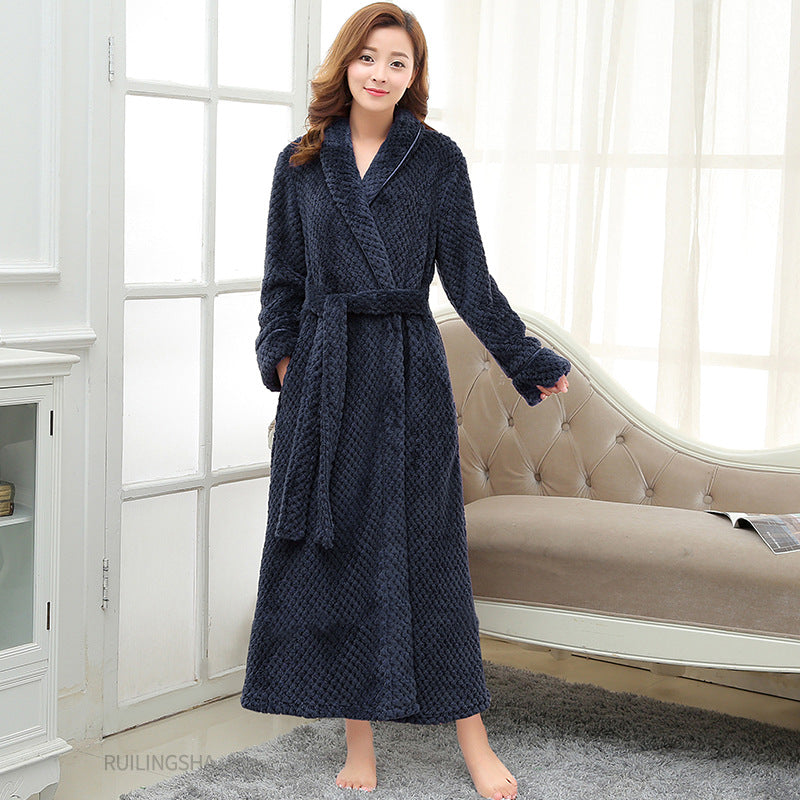 Long Ladies Waist Jacquard Coral Velvet Bathrobe
