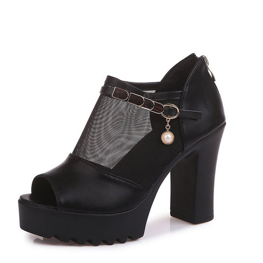 High Heel Fish Mouth Thick Heel Sandals Women Casual Platform