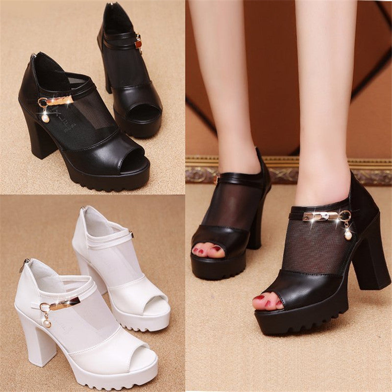 High Heel Fish Mouth Thick Heel Sandals Women Casual Platform