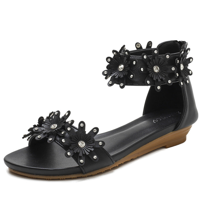 Rhinestone Flowers All-match One-strap Sandals