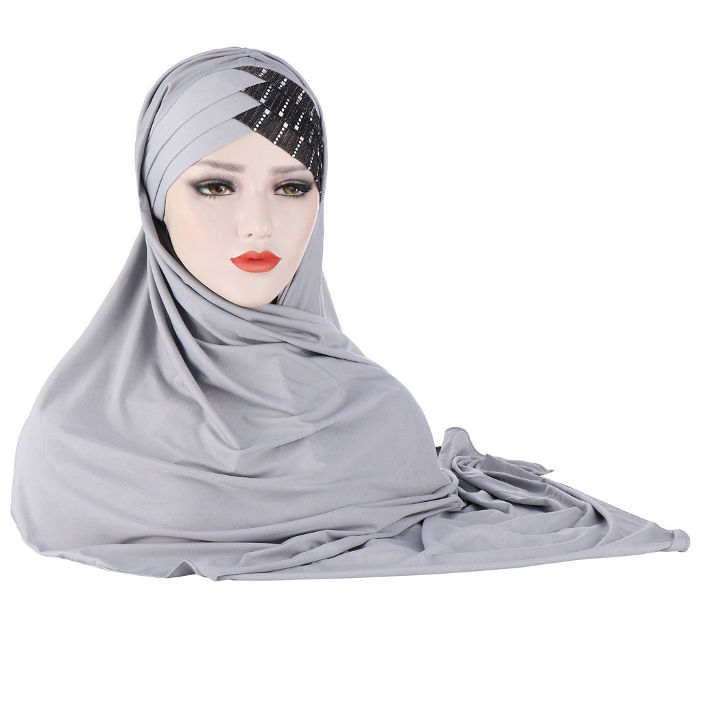 Glittertørklæde til kvinder, muslimsk hårbånd, turban, glitter, ensfarvet, jersey, hijabs,