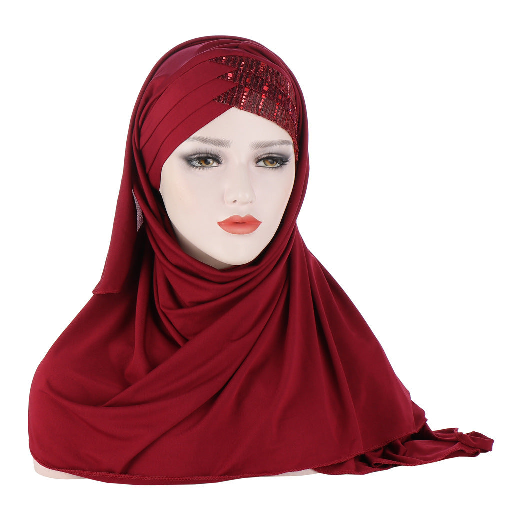 Glittertørklæde til kvinder, muslimsk hårbånd, turban, glitter, ensfarvet, jersey, hijabs,
