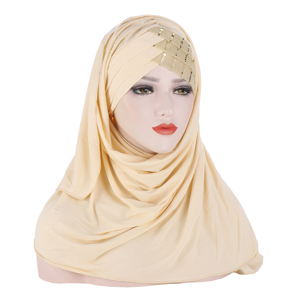 Glittertørklæde til kvinder, muslimsk hårbånd, turban, glitter, ensfarvet, jersey, hijabs,