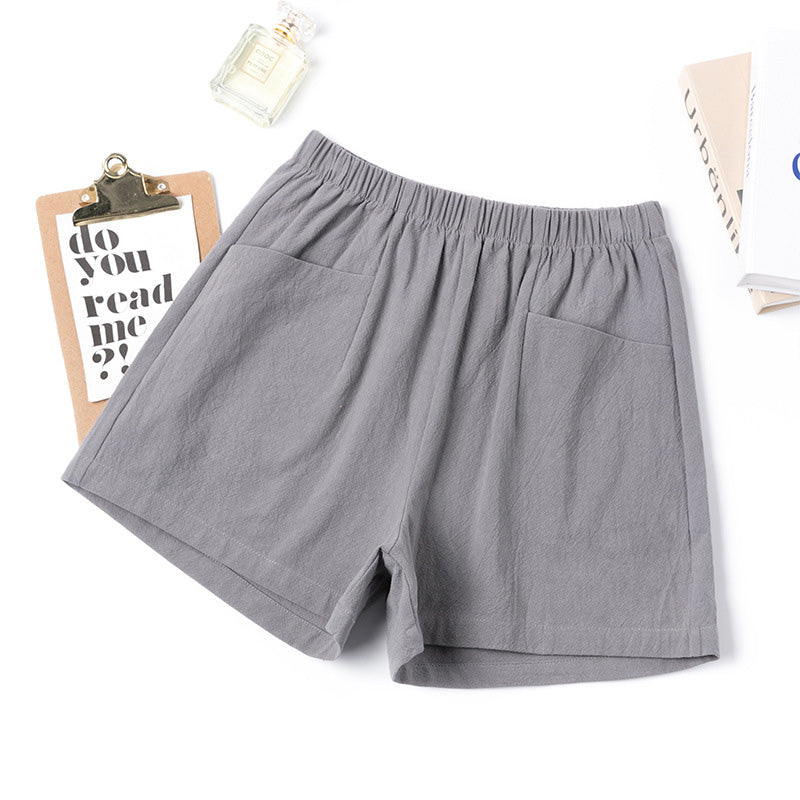 High Waist A-Line Cotton And Linen Shorts