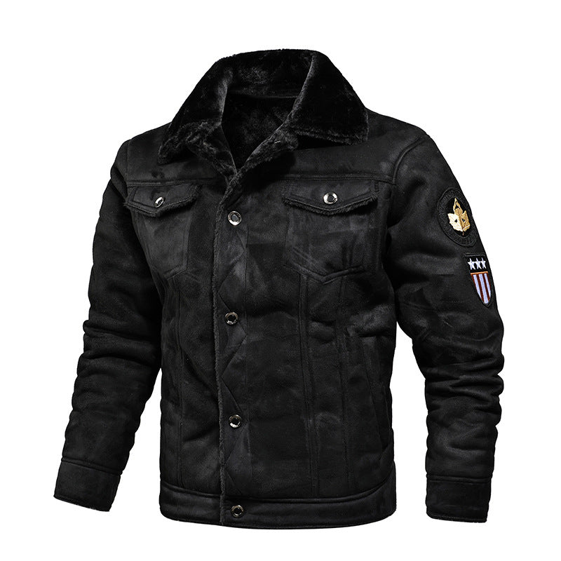 Single-Breasted Side Seam Slot Pocket Lapel Casual Faux Fur