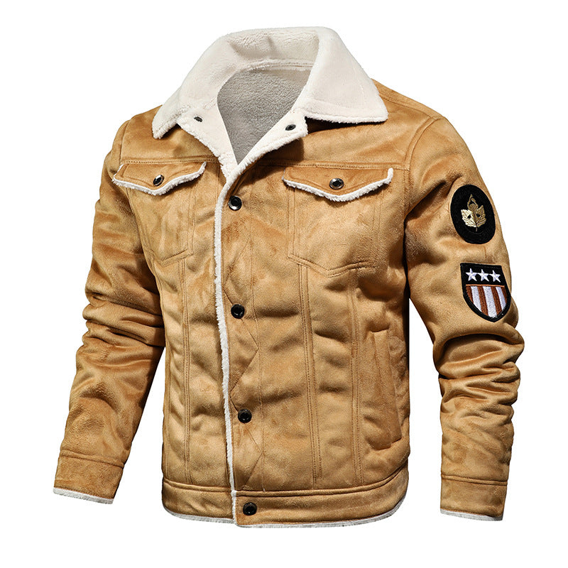 Single-Breasted Side Seam Slot Pocket Lapel Casual Faux Fur