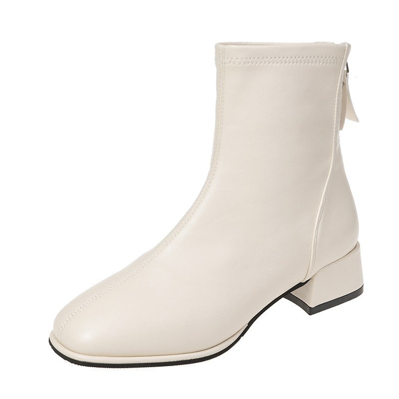 British Style Soft Leather Heel With Plush Boots In Large Size