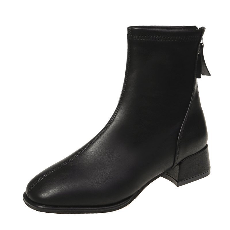 British Style Soft Leather Heel With Plush Boots In Large Size