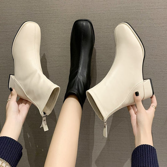 British Style Soft Leather Heel With Plush Boots In Large Size