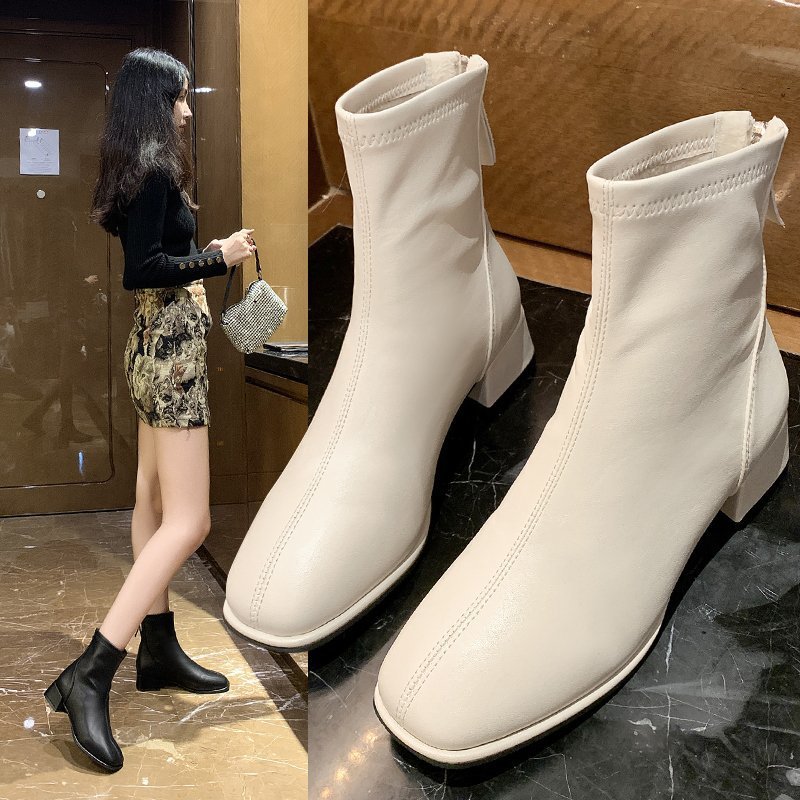 British Style Soft Leather Heel With Plush Boots In Large Size