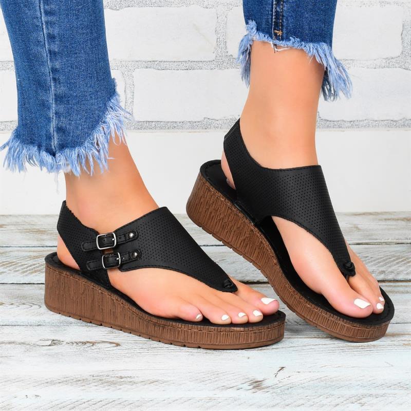 Hollow Wedge Trendy One-Toe Buckle Sandals