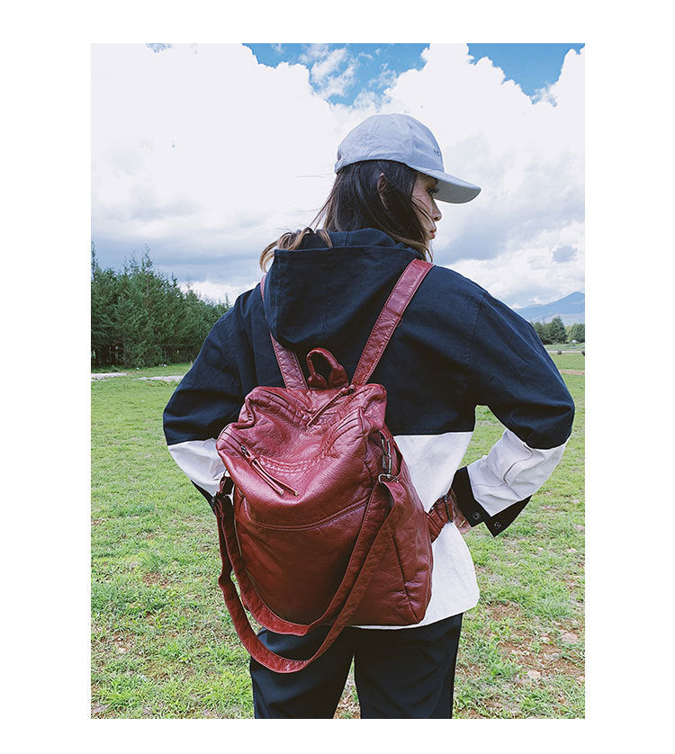 Student School Bag Large Capacity Pu Portable Diagonal Bag Travel Backpack