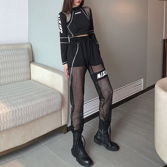 Street DS Hot Dance Dance Dixia Elastic Waist Net Pants Women Jazz Sexy Footwear Overalls