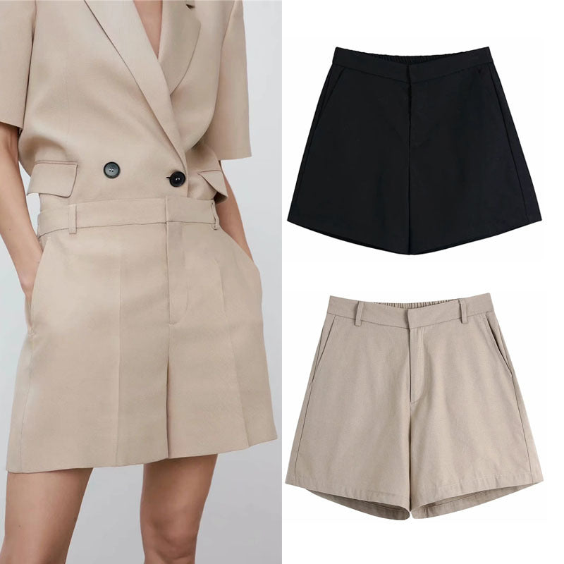 Casual Shorts With Elastic Waist Pleated Decoration