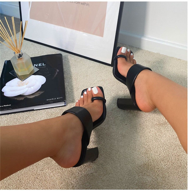 Block Heel Flip Flops Ankle Strap Sandals
