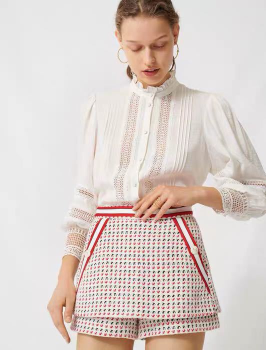 Ladies Color Striped Tweed Jacquard Shorts Women