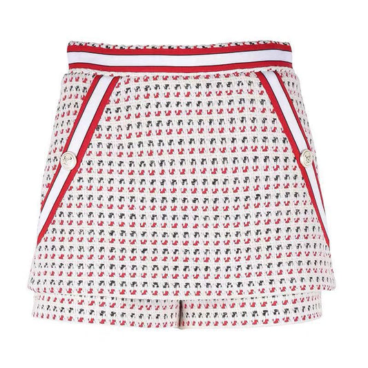 Ladies Color Striped Tweed Jacquard Shorts Women