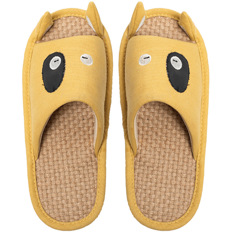Cartoon Linen Slippers Cotton Hemp Japanese Summer Thick Soled Home Four Seasons Home Interior Fabric Antiskid Silent