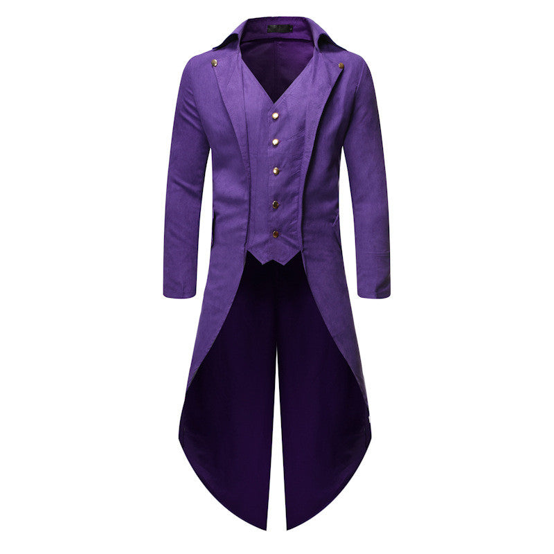 Long Sleeve Solid Color Button Irregular Men's Tuxedo