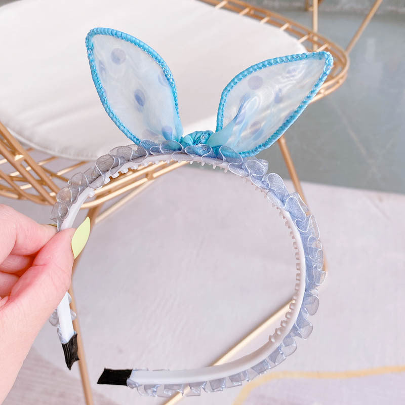Hd4387A03 Bunny Girl. South Korea New Cute Ear Bow Fold Lace Pressed Hairband Headband Hair Accessories